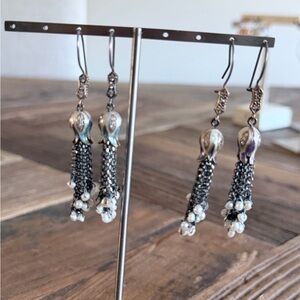 Elegant Silver and Black Tassel Earrings
